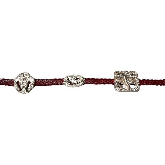 Vintage Deep Red Braided Genuine Leather Belt With Silver-Tone 3D Cherub Design